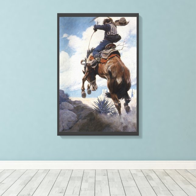 Toile Vintage Western Cowboys, Bucking par NC Wyeth (Insitu (Plancher de Bois))
