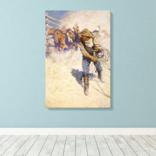 Toile Vintage Western Cowboys, In the Corral par NC Wyet