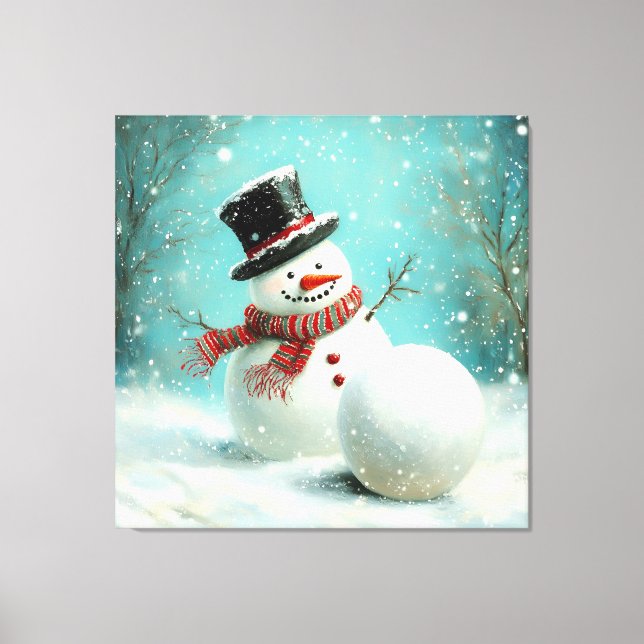 Toile Vintage Whimsical Winter Snowman Joie (Recto)