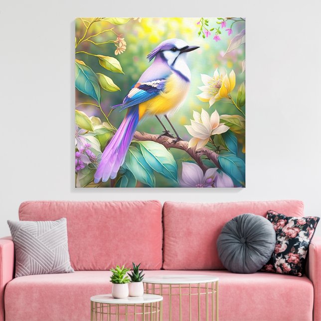 Toile Violet Tufted Jay Imaginaire Bird (Insitu(Salon))