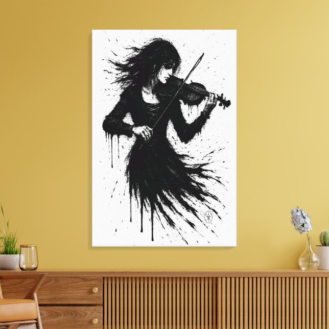 Toile Violoniste né de l'encre dans la tempête du son (Insitu(Salon))