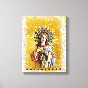 Toile Virgin Mary Gold & White Starry Halo