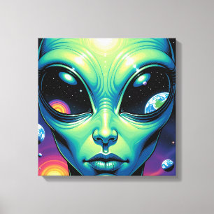 Toile Visage Alien avec des planètes Réflexions dans les