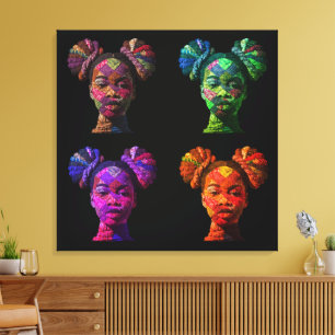 Toile Visage Coloré de Femme Noire dans des Tissus Piqué