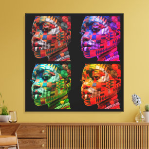Toile Visage Coloré de Femme Noire dans des Tissus Piqué