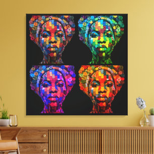 Toile Visage Coloré de Femme Noire dans des Tissus Piqué
