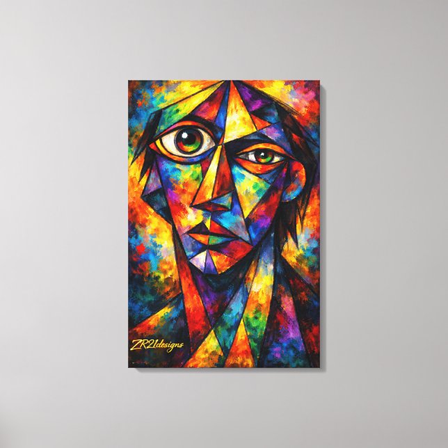 Toile Visage Cubiste Vibrant Art Abstrait Moderne (Recto)