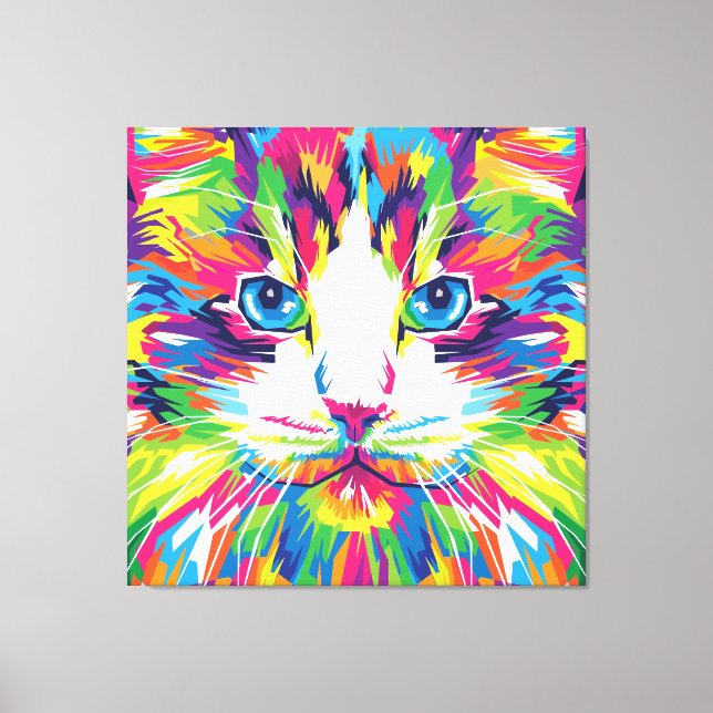 Toile Visage de Chat Design Géométrique Prismatique-3245 (Recto)
