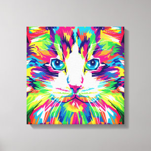 Toile Visage de Chat Design Géométrique Prismatique-3245