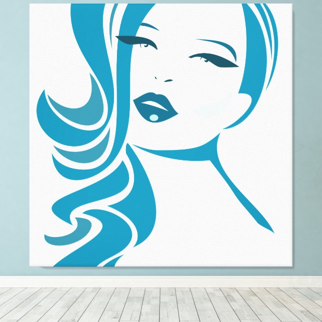 Toile Visage de femme Vintage bleue (Insitu (Plancher de Bois))