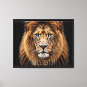 Toile Visage de lion majestueux aux yeux bleus Faune A