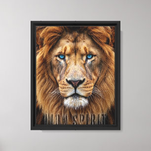 Toile Visage de Lion Majestueux aux Yeux Bleus   Faune A