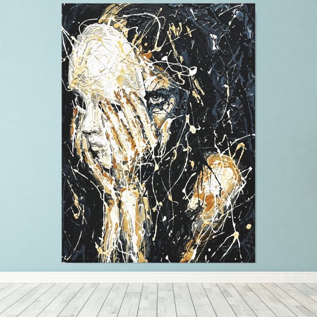 Toile Visage Fantomatique Éthéré Art Abstrait au Goutte- (Insitu (Plancher de Bois))