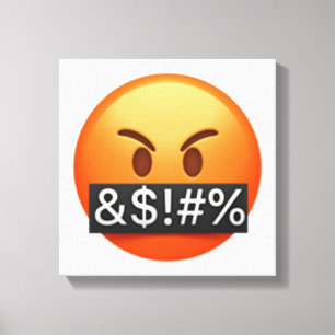 Toile Visage Sérieux Avec Symboles Couvrant La Bouche - 