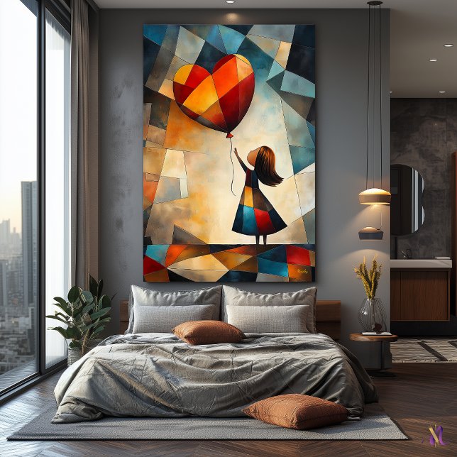 Toile Vision Cubiste Moderne de Fille au Ballon (Créateur téléchargé)