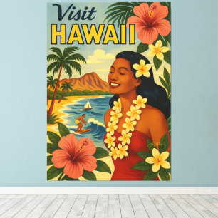 Toile Visite Hawaii Tourisme Art Mid Century