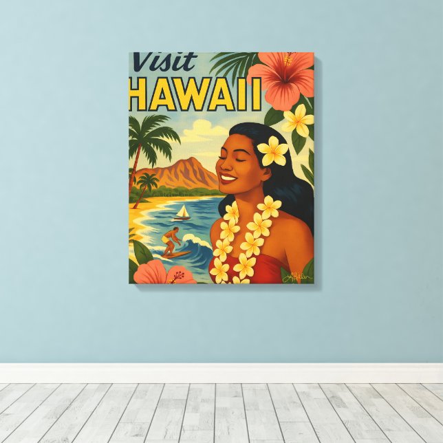 Toile Visite Hawaii Tourisme Art Mid Century (Insitu (Plancher de Bois))