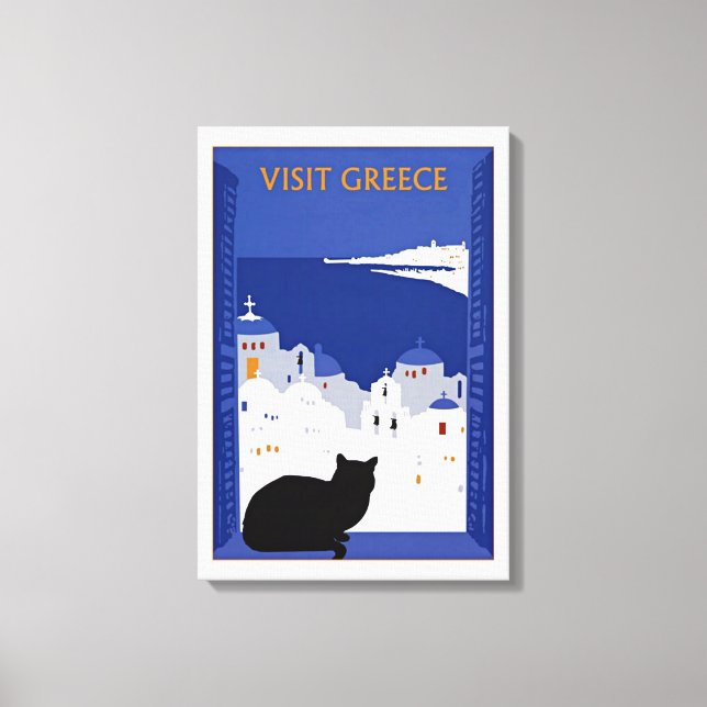 Toile Visitez la Grèce, Vintage voyage de l'île de Santo (Recto)