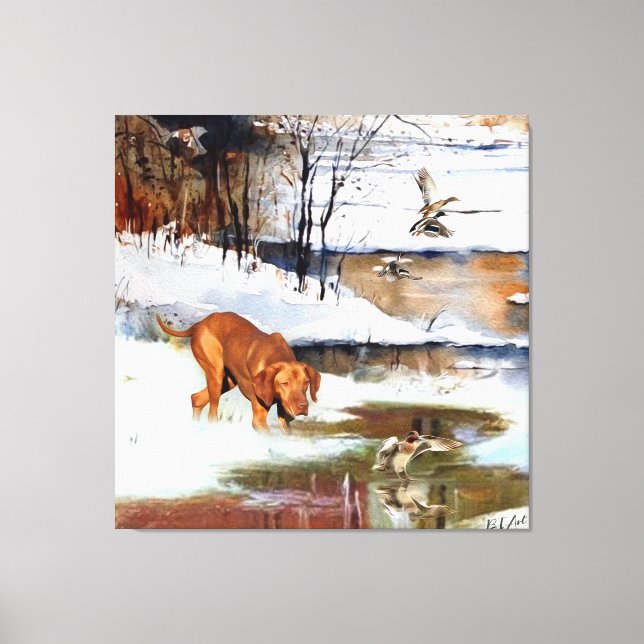 Toile Vizsla hongroise, canards de chasse en hiver (Recto)