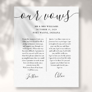 Toile Vœux de mariage à son nom et à son prénom, script 