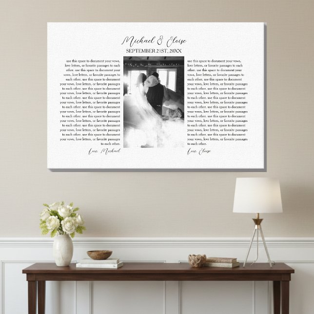 Toile Vœux de mariage personnalisés - Souvenir photo (Personalized Wedding Vows Photo Keepsake Canvas Print)