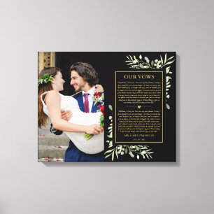 Toile Voeux de mariage Photo de verdure noire et or