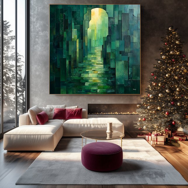 Toile Voie Abstraite monochromatique verte avec arcade (Créateur téléchargé)