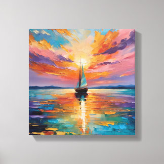 Toile Voile au coucher du soleil sur des eaux vibrantes