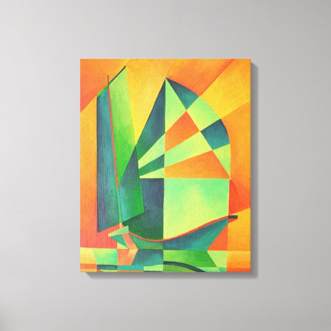 Toile Voiles chinoises en junk à Sunrise Orange et Vert (Recto)