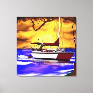 Toile Voilier au coucher du soleil avec un ciel vibrant