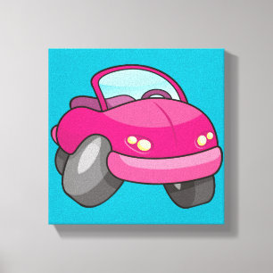Toile Voiture de dessin animé rose