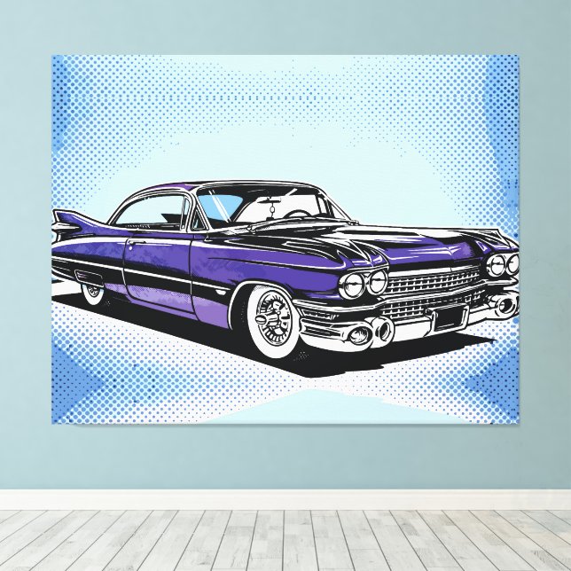Toile Voiture Rétro Violet Classique Art Pop Latéral (Insitu (Plancher de Bois))