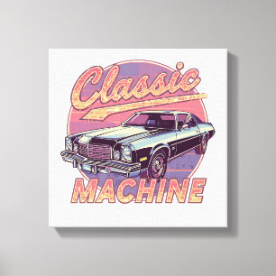 Toile Voiture Synthwave Nostalgique au Coucher du Soleil