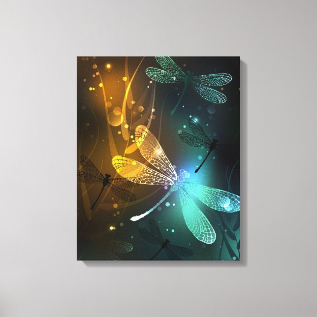 Toile Vol de libellule verte lumineuse (Recto)