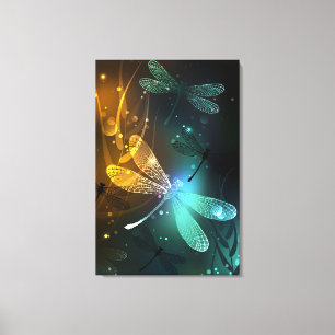 Toile Vol de libellule verte lumineuse