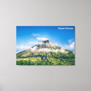 Toile Volcan Mayon avec ciel bleu clair