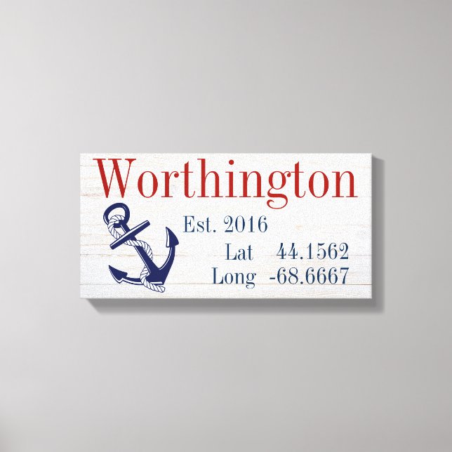 Toile Votre nom de famille Latitude et Longitude (Recto)