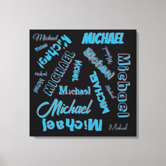 Toile Votre nom motif monogramme bleu rouge noir (Recto)