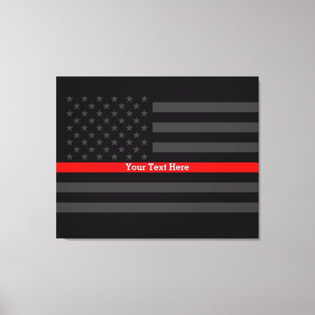 Toile Votre texte Mince Ligne rouge Stylé Noir US Drapea (Recto)