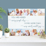 Toile Vous avez manqué 10 photo Collage bleu souvenir<br><div class="desc">Toile emballée sur mesure en mémoire d'amour de vos proches perdus. Le modèle photo est configuré pour que vous puissiez ajouter 10 de vos propres photos, qui sont affichées au format carré / instagram. Vos photos forment une bordure le long des bords longs et encadrent le poème du souvenir, qui...</div>