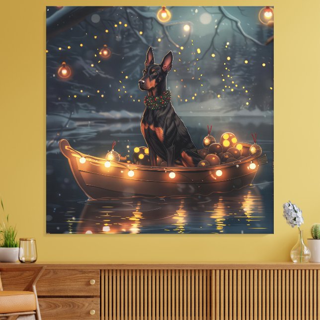 Toile Voyage de Noël festif du Doberman (Insitu(Salon))