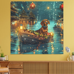 Toile Voyage de Noël festif du teckel