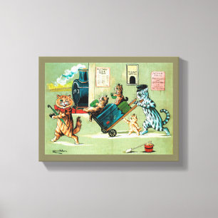 Toile Voyage en train de la famille des chats, Louis Wai