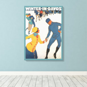 Toile Voyage Vintage, Art Déco, Hiver Davos Suisse