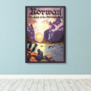 Toile Voyage Vintage, Norvège Terre du Soleil de Minuit