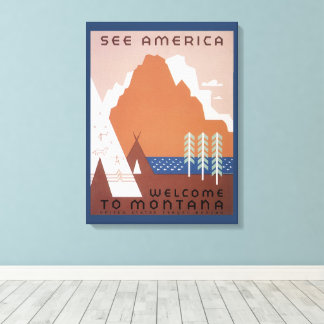 Toile Voyez l'Amérique Bienvenue au Montana, Voyage Vint