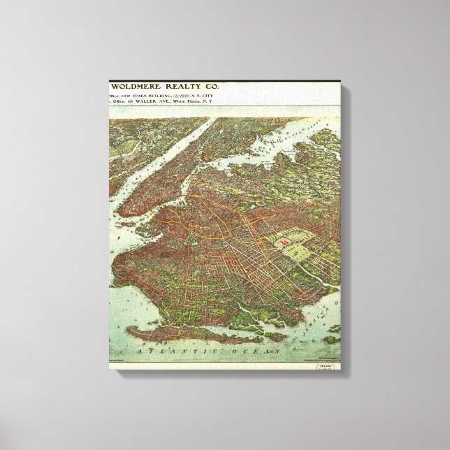 Toile Vue aérienne de Brooklyn, New York (1908) (Recto)