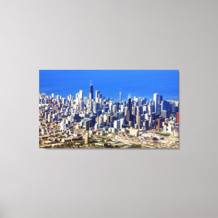 Toile Vue aérienne de Chicago du centre avec le lac