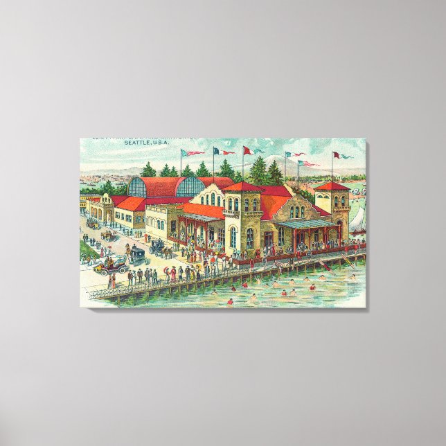 Toile Vue aérienne de Luna Park Caf � et Natatorium (Recto)