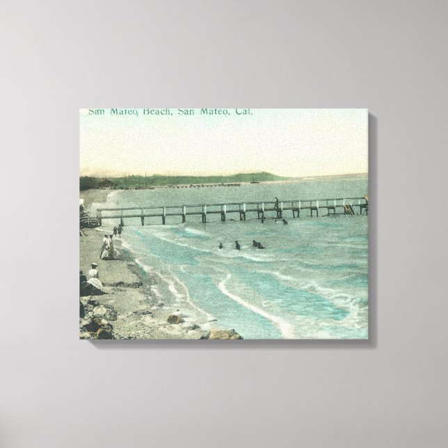 Toile Vue aérienne de San Mateo Beach et Pier (Recto)